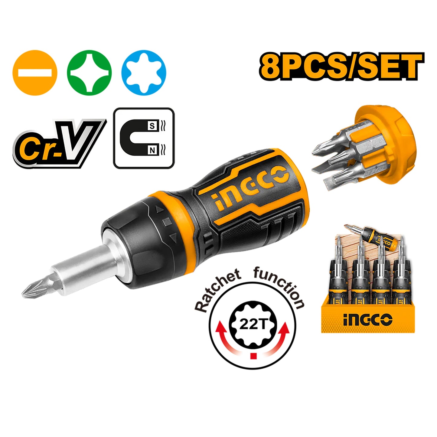 مجموعة مفكات براغي قصيرة 8 في 1 AKISDS1728 ING-HT