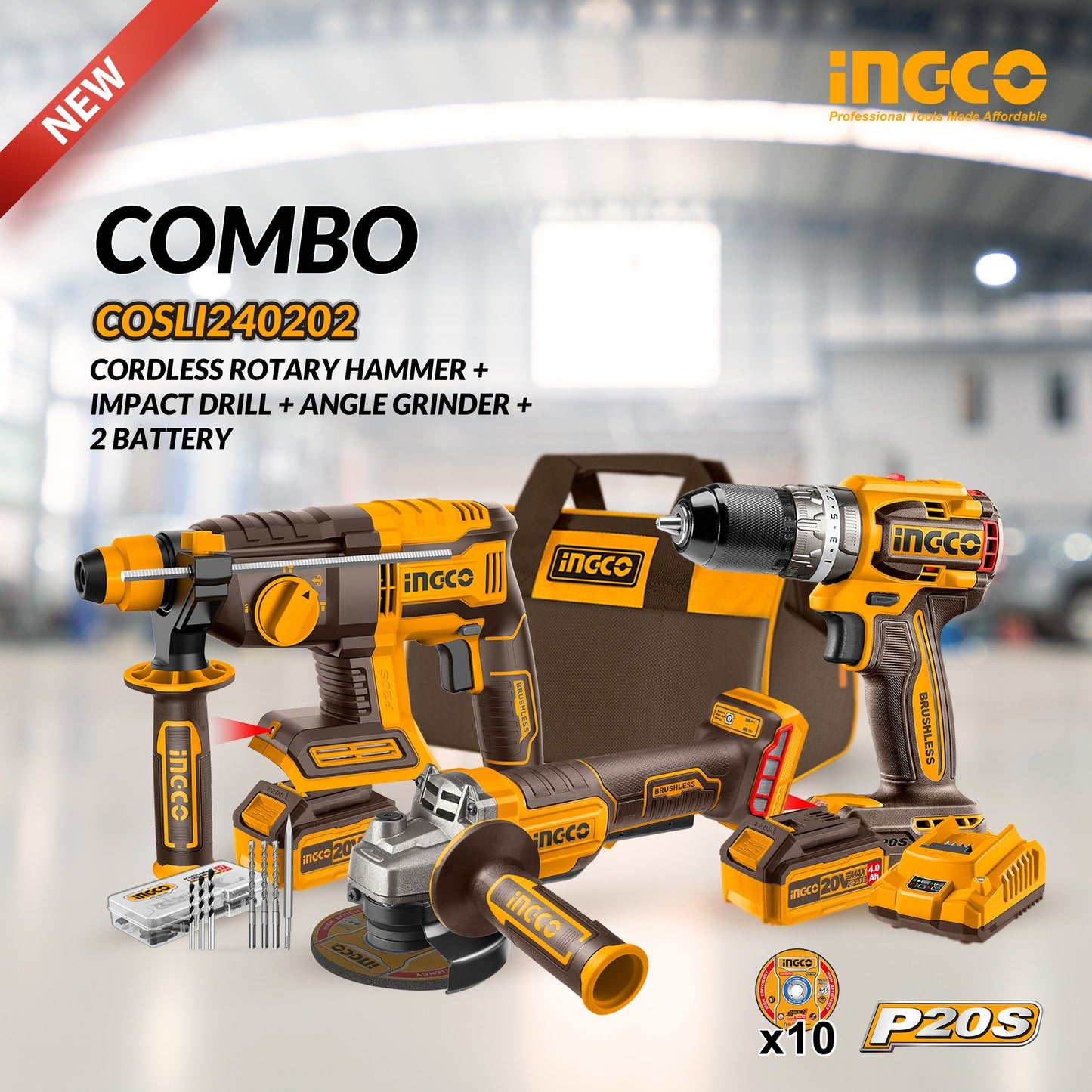 INGCO PACK 3 MACHINES BRUSHLESS COSLI240202