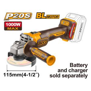 Meuleuse sans fil Brushless 115 mm 20V 1000 W (sans batterie) INGCO – CAGLI27153 – INGCO Maroc