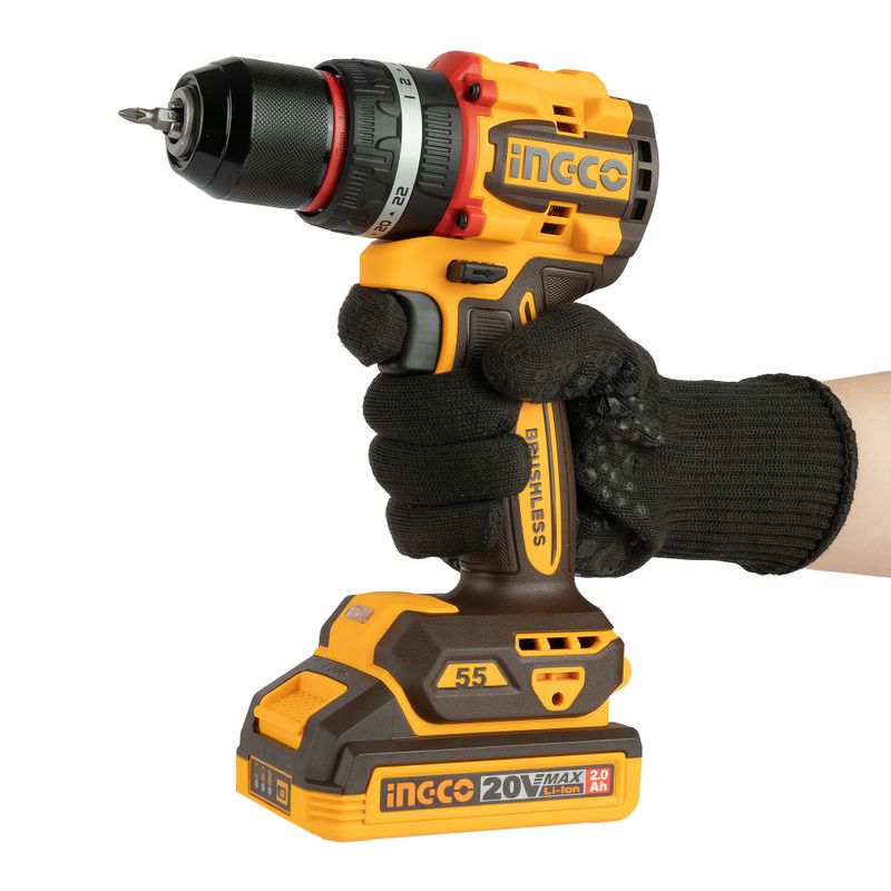 Perceuse-visseuse à percussion Brushless 20V 55Nm + 2 batteries + 47 accessoires INGCO – CIDLI20558 – INGCO Maroc – vue 8
