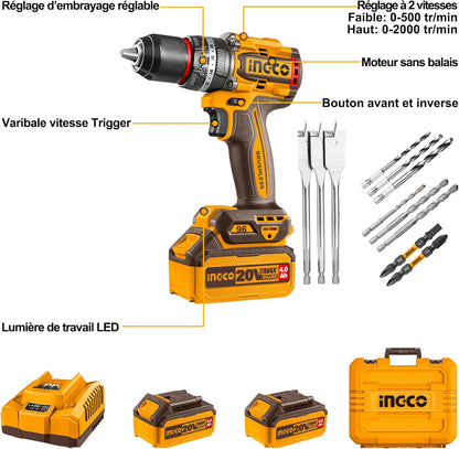 INGCO PERCEUSE-VISSEUSE BRUSHLESS 96NM BALAIS [CIDLI20968]