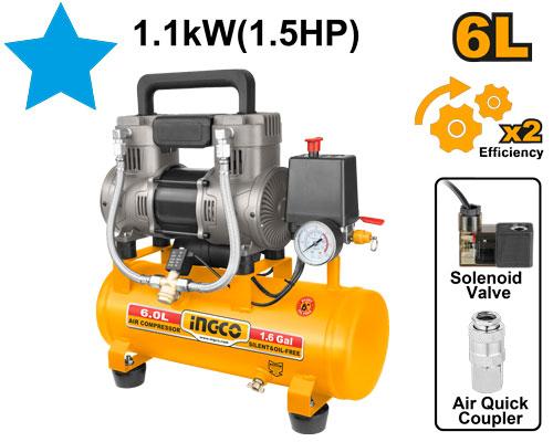 INGCO COMPRESSEUR SILENCIEUX 6L 1100W (1.5HP) NR [ACS111062] – INGCO Maroc