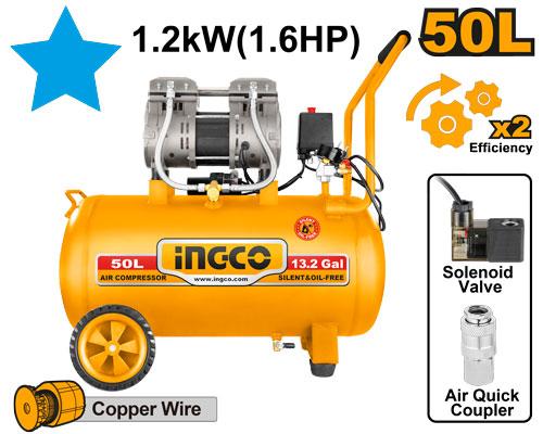INGCO COMPRESSEUR SILENCIEUX 50L 1200W (1.6HP) [ACS112501] – INGCO Maroc