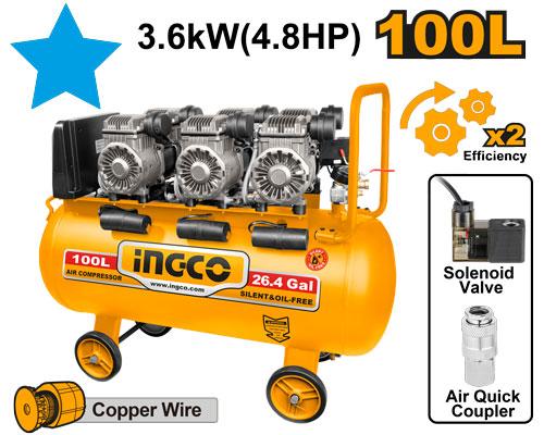 INGCO COMPRESSEUR SILENCIEUX 100L 3x1200W 4,8HP[ACS3361001]