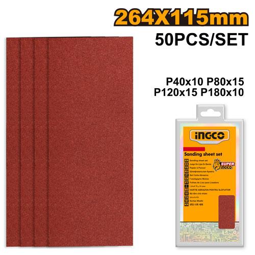 INGCO JEU FEUILLES ABRASIVES PONCAGE 50PCS 264*115MM NR [AKFS2641151]