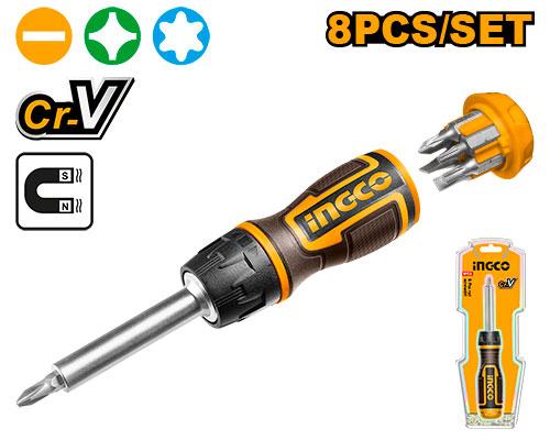 INGCO TOURNEVIS A CLIQUET + 7 EMBOUTS [AKISD0808]