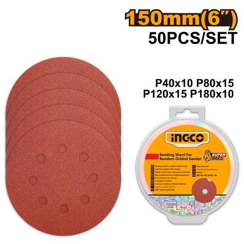 INGCO JEU DES FEUILLES ABRASIVES PONCEUSE ORBITALE 50PCS 150MM [AKRS1500511]