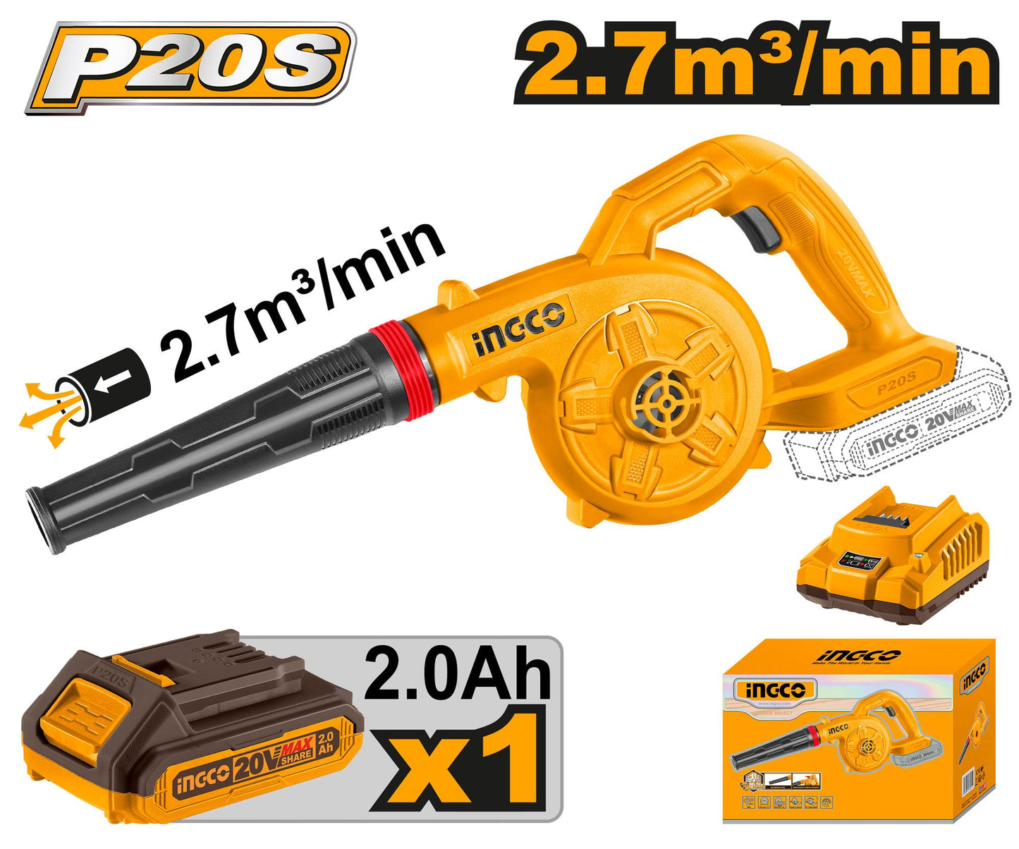 INGCO SOUFFLEUR 20V+1BAT+CHARGEUR [CABLI200281]