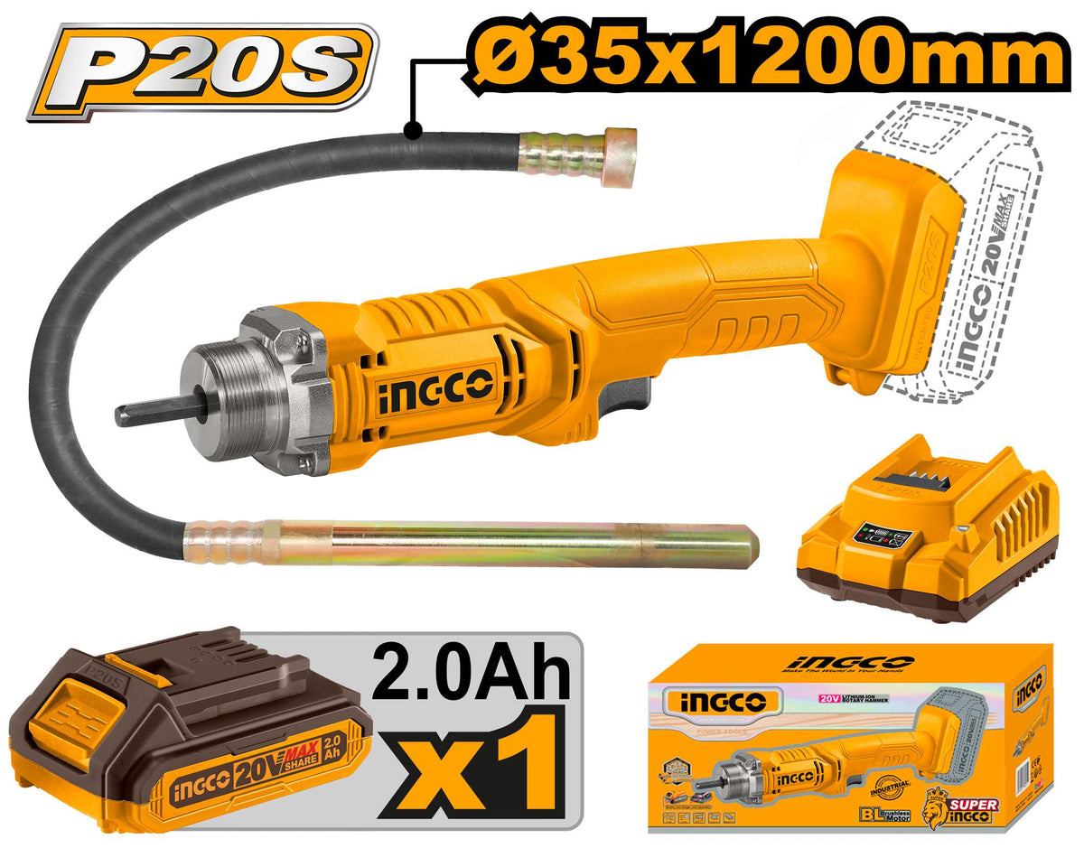 INGCO VIBREUR A BETON 20V + 1BATTERIE + 1AIGUILLE [CCVLI2023011] – INGCO Maroc