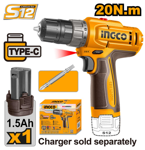 INGCO VISSEUSE 12V + 1BAT 1,5AH TYPE-C NR [CSDLI122061]