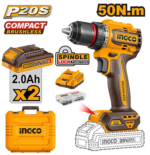 INGCO VISSEUSE BRUSHLESS 20V 2BAT 50NM [CDLI205062]