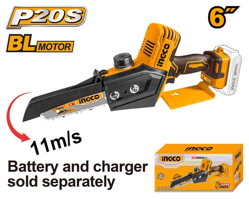 Mini scie d’élagage sans fil Ingco P20S/20V 6 po (15 cm) au lithium-ion sans balais CGSLI2068