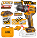 Perceuse-visseuse à percussion Brushless 20V 55Nm + 2 batteries + 47 accessoires INGCO – CIDLI20558 – INGCO Maroc