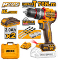 Perceuse-visseuse à percussion Brushless 20V 76Nm + 2 batteries INGCO – CIDLI20768 – INGCO Maroc