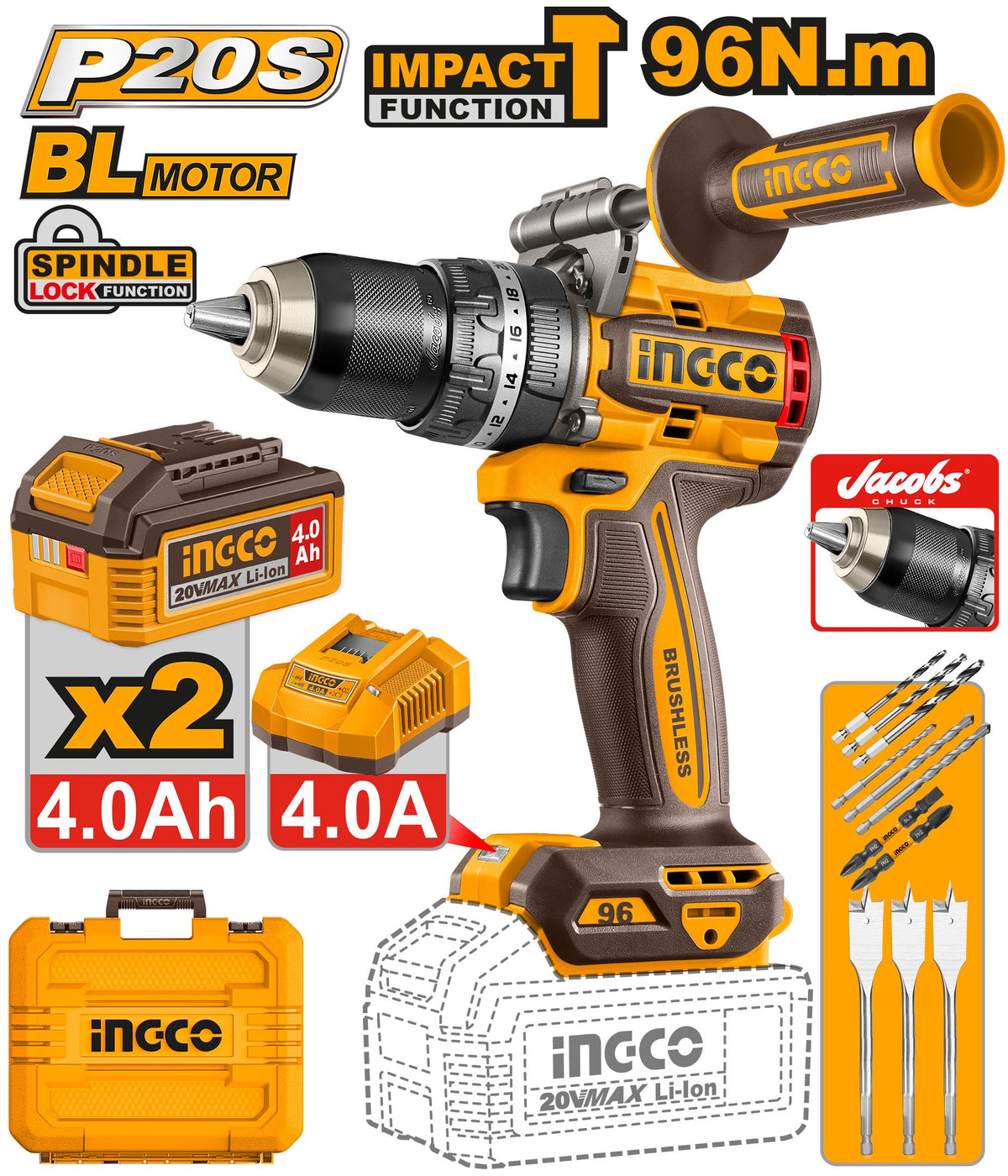INGCO PERCEUSE VISSEUSE 20V 96NM [CIDLI209686] – INGCO Maroc