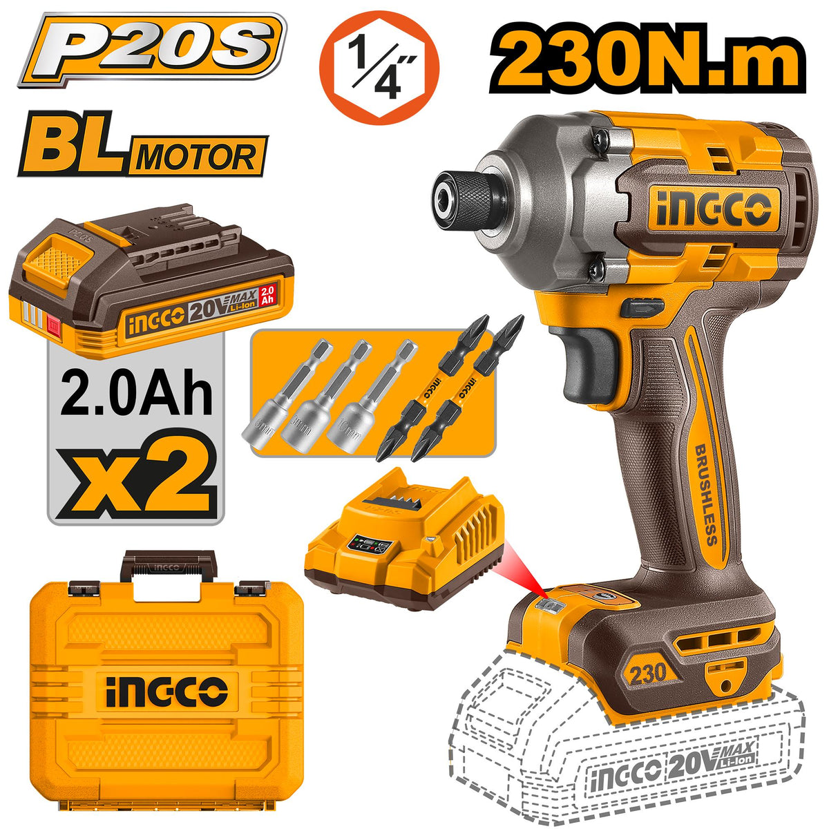 INGCO VISSEUSE A CHOC 20V 230NM NR [CIRLI2023] – INGCO Maroc