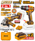INGCO PACK 2 MACHINES MEULEUSE + VISSEUSE 66NM 20V 2x4AH [CKLI20273] – INGCO Maroc