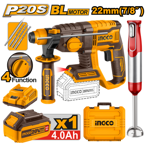 INGCO PACK MARTEAU PERFORATEUR 22MM 20V/MIXEUR PLONGEANT [COSLI240208]