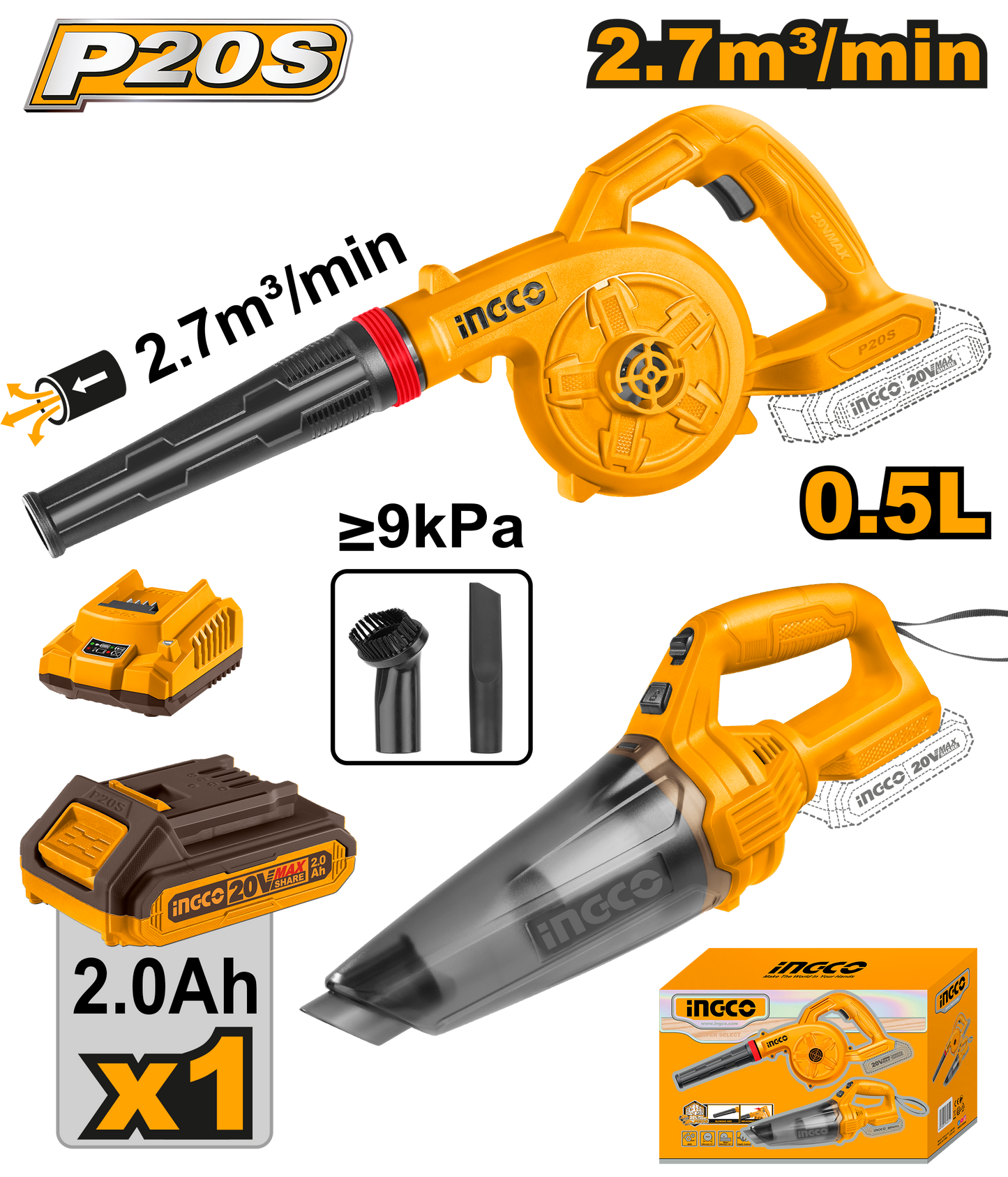 P20S/20V 2PCS Combo Kit avec souffleur sans fil Lithium-Ion COSLI240998 ING-CT
