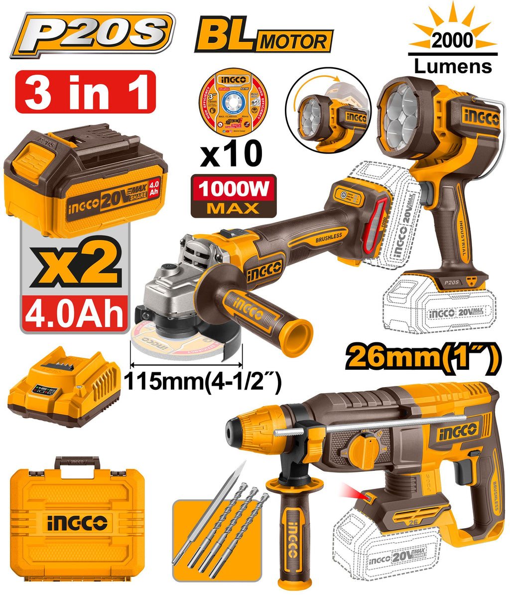 INGCO KIT COMBINÉ SANS FIL 3 PIÈCES [COSLI250183] – INGCO Maroc