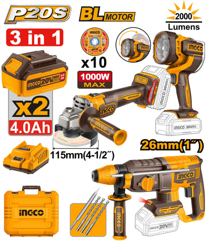 INGCO KIT COMBINÉ SANS FIL 3 PIÈCES [COSLI250183]