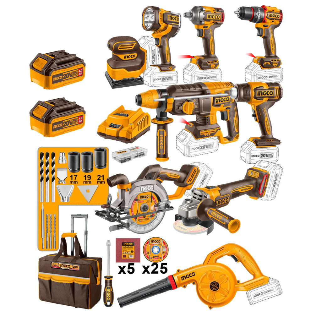 INGCO 9 PCS KIT COMBO INDUSTRIEL SANS FIL [COSLI250381]