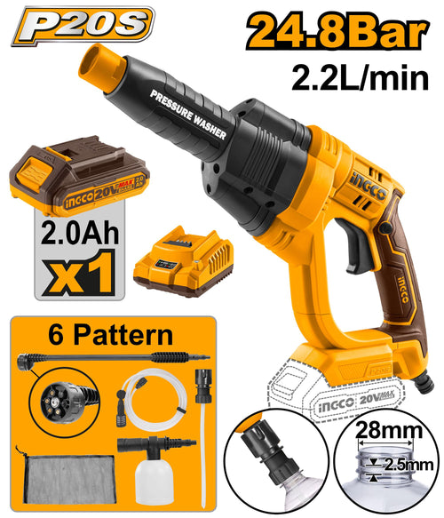 INGCO NETTOYEUR HAUTE PRESSION LITHIUM 20V 25BAR [CPWLI20082]