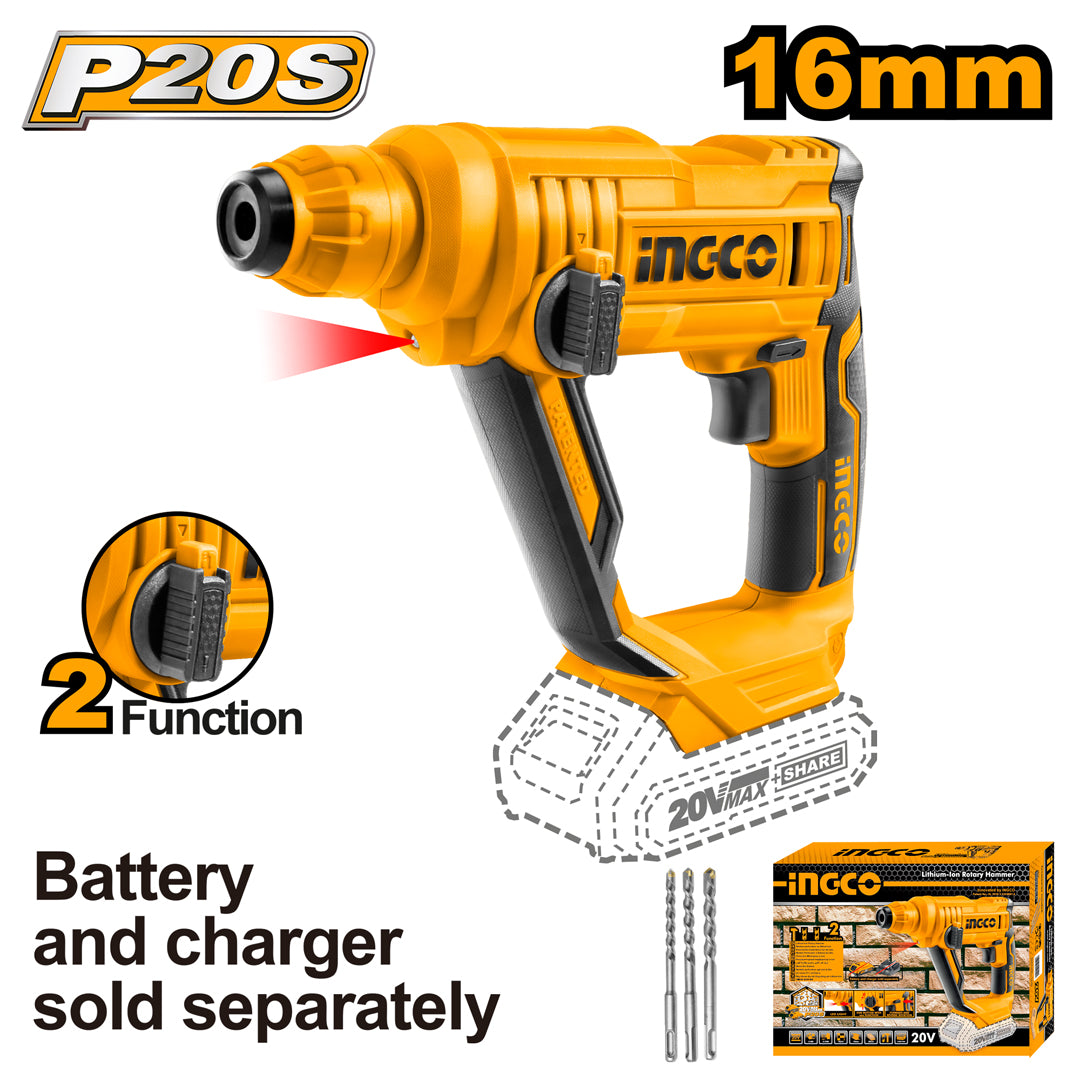 INGCO PERFORATEUR 13MM 20V (SANS BATTERIE/CHARGEUR) [CRHLI1601] – INGCO Maroc