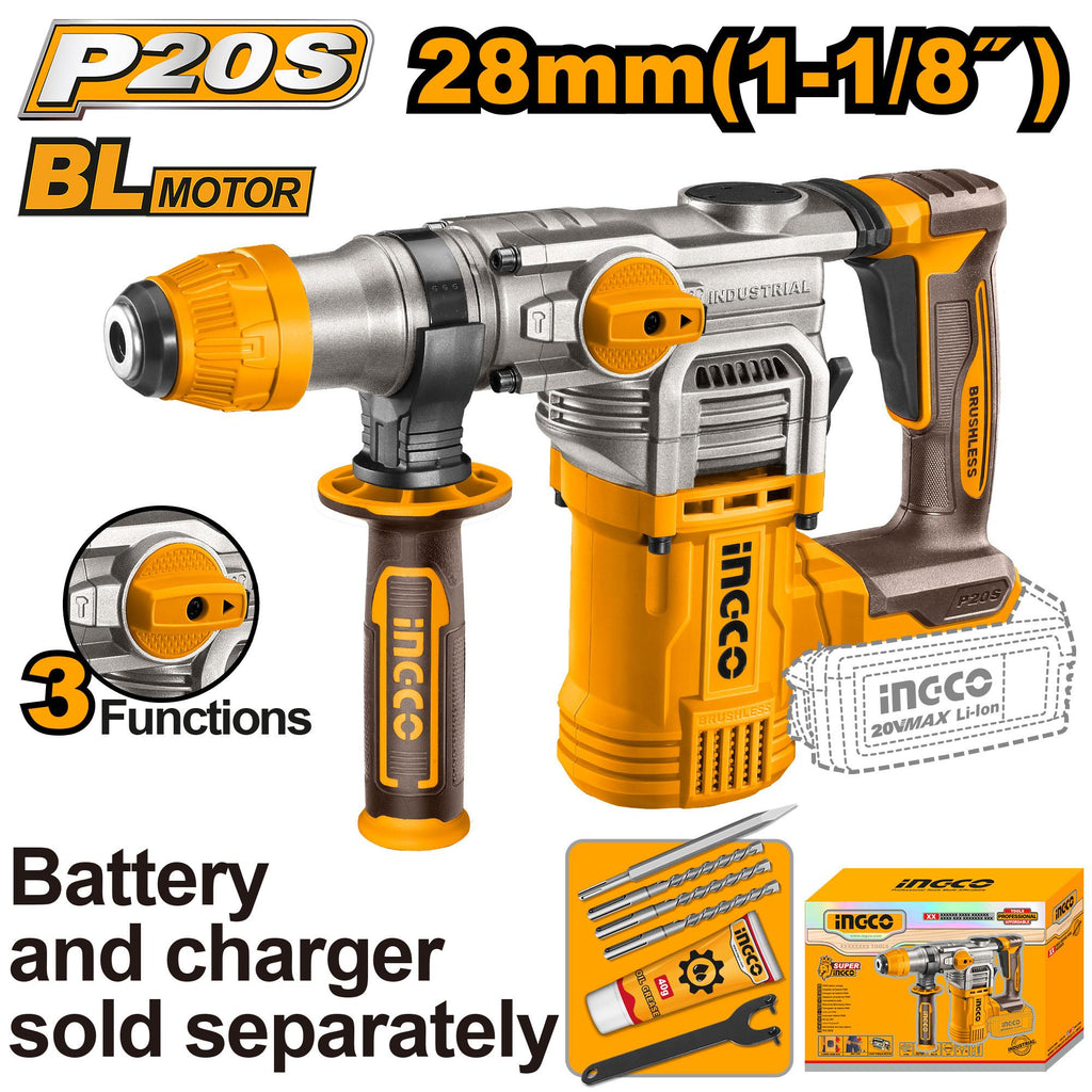 INGCO MARTEAU PERFORATEUR SDS PLUS 20V 28MM+6ACCESS [CRHLI20288] – INGCO Maroc