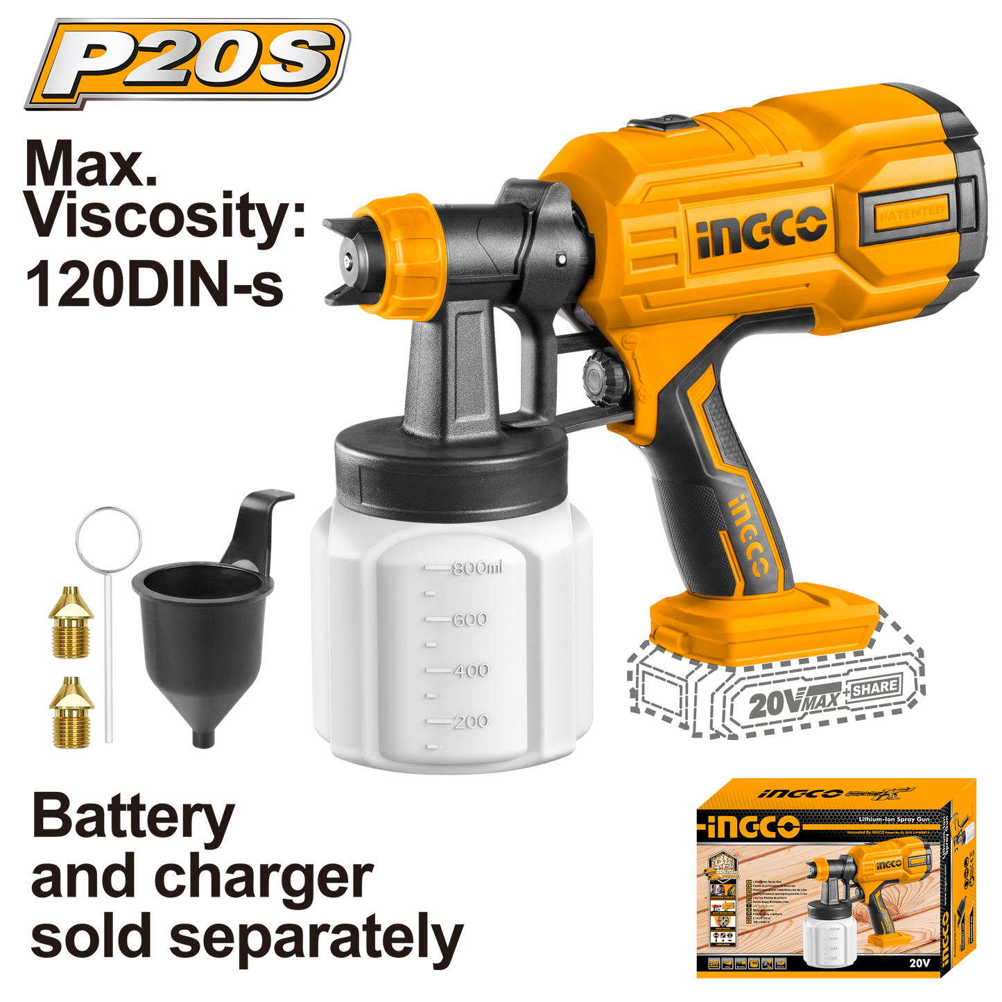 Pistolet à peinture sans fil au lithium-ion P20S/20V CSGLI2003 | CSGLI2001 | CSGLI20406 ING-CT