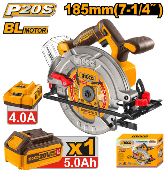 INGCO SCIE CIRCULAIRE BRUSHLESS 20V + BAT 4Ah + CHARGEUR [CSLI18513]