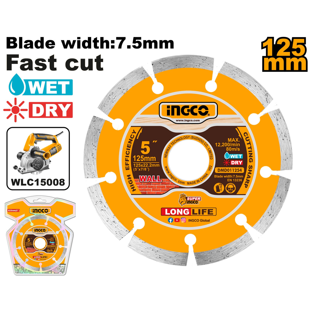 INGCO DISQUE DIAMANT 125X22.2MM POUR WLC15008 [DMD011254] – INGCO Maroc