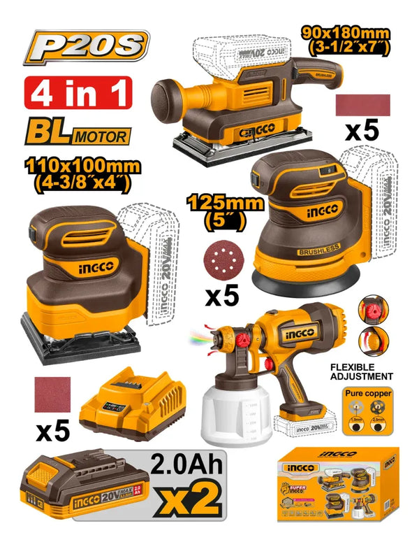 INGCO KIT COMBINÉ SANS FIL 4 PIÈCES [COSLI250383] – INGCO Maroc