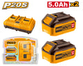 INGCO PACK 2 BATTERIES 5Ah + CHARGEUR [FBCPK2425] – INGCO Maroc