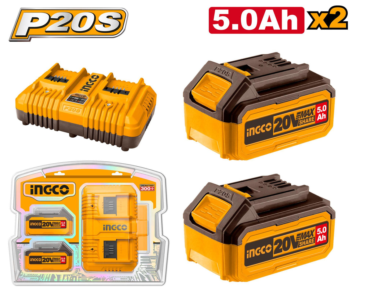 INGCO PACK 2 BATTERIES 5Ah + CHARGEUR [FBCPK2425] – INGCO Maroc