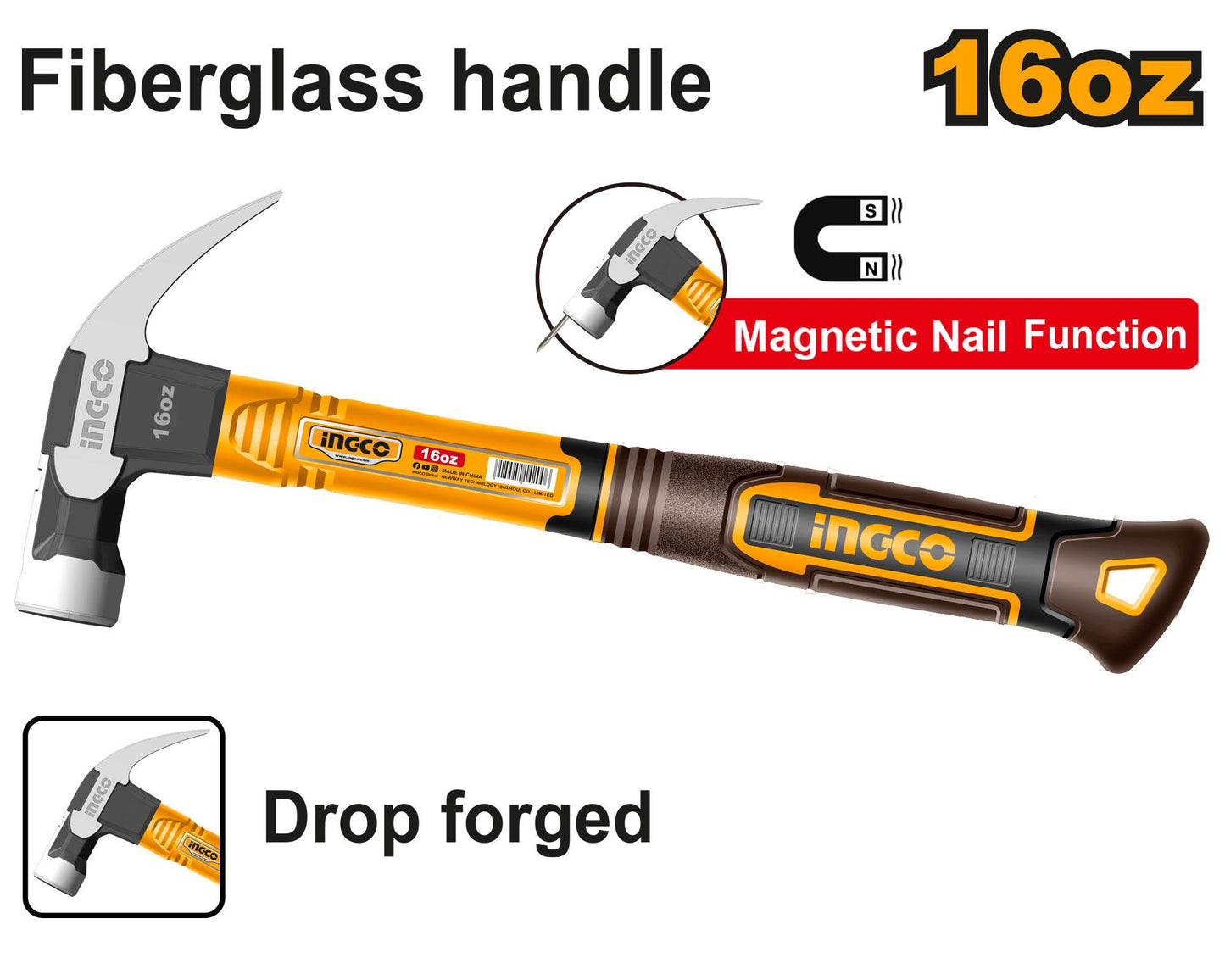 INGCO MARTEAU DE MENUISIER 450G TÊTE FORGEE [HCH81016]