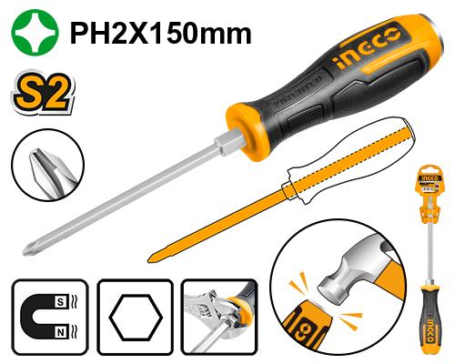 INGCO TOURNEVIS A ZONE DE FRAPPE PH2 6*150 MM [HGTS68PH2150]