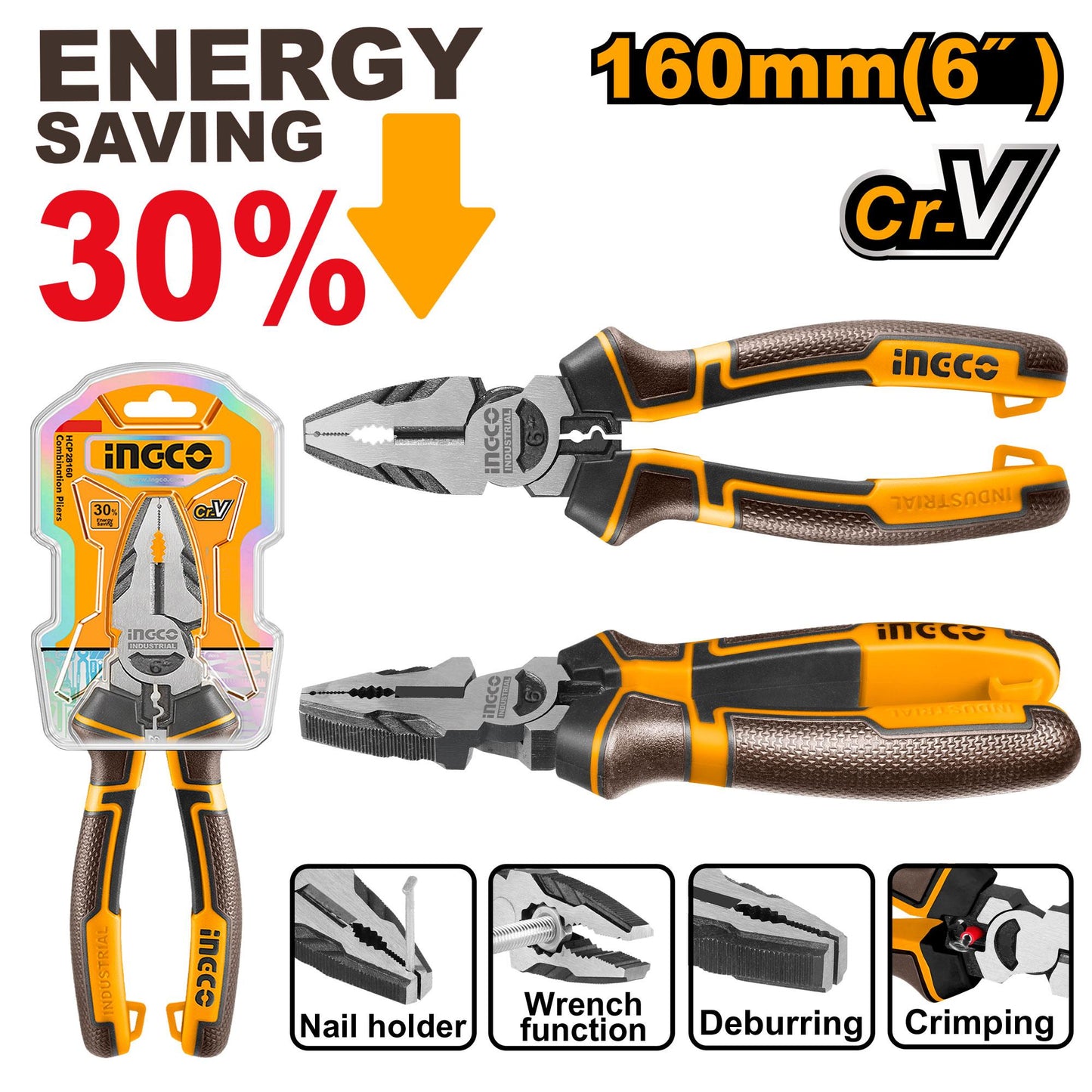 INGCO PINCE UNIVERSELLE HAUTE PERFORMANCE 160MM NR [HHCP28160]