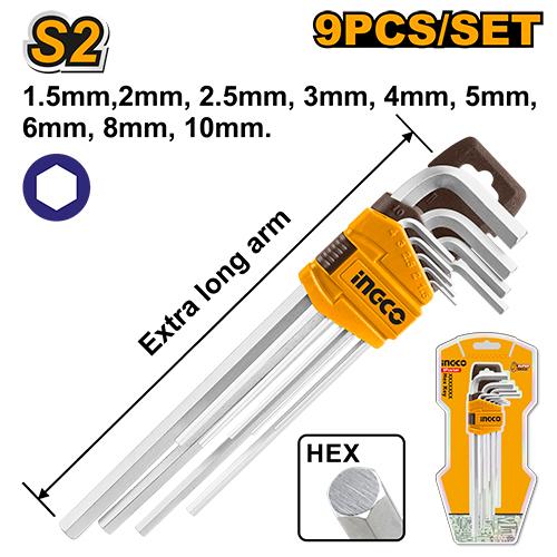 INGCO CLES HEX EXTRA LONG SET DE 9 PIECES 1.5-10MM [HHK11092]