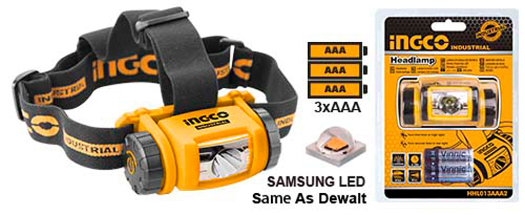 INGCO LAMPE FRONTALE 3 PILES AAA 180LM-45LM [HHL013AAA2] – INGCO Maroc