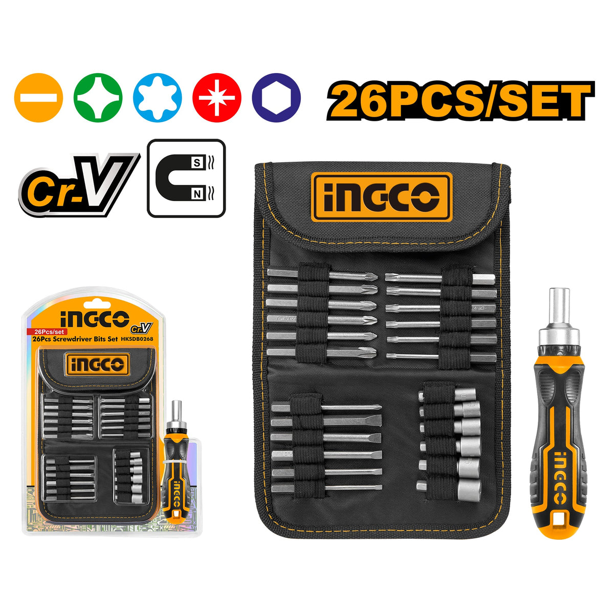 INGCO SET DE 26 EMBOUTS POUR TOURNEVIS 1PCS MANCHE [HKSDB0268] – INGCO Maroc