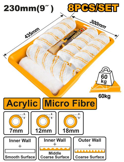 INGCO SET DE 8 PIECES POUR ROULEAUX A PEINTURE [HKTCB83230083] – INGCO Maroc