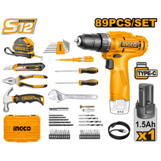 INGCO COFFRET VISSEUSE 12V +89 PCS 1 BAT 1.5Ah [HKTHP10891]