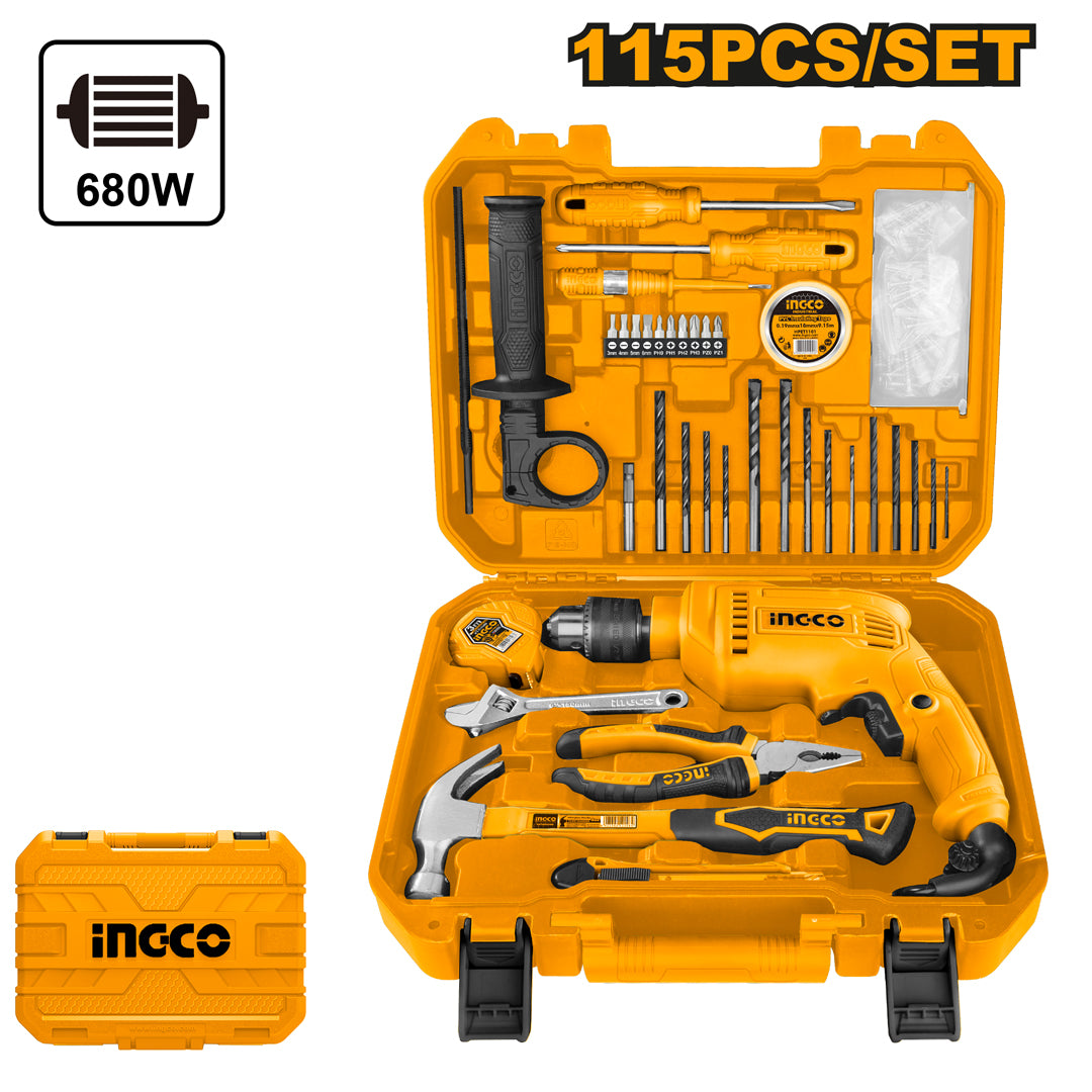 INGCO COFFRET PERCEUSE 13MM 680W 115PCS [HKTHP11151] – INGCO Maroc