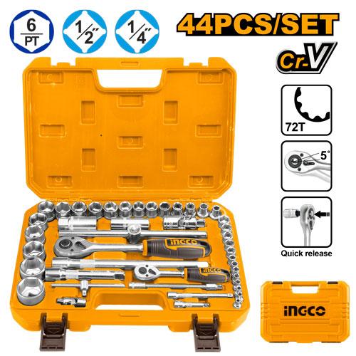 INGCO SET DE DOUILLES 1/4 ET 1/2 44PIECES [HKTS42441]