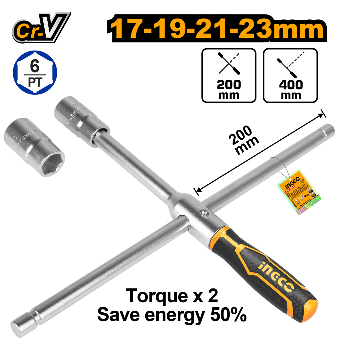 INGCO CLE EN CROIX 400MM 4 DOUILLES 17MM 19MM 21MM [HRCW40231] – INGCO Maroc