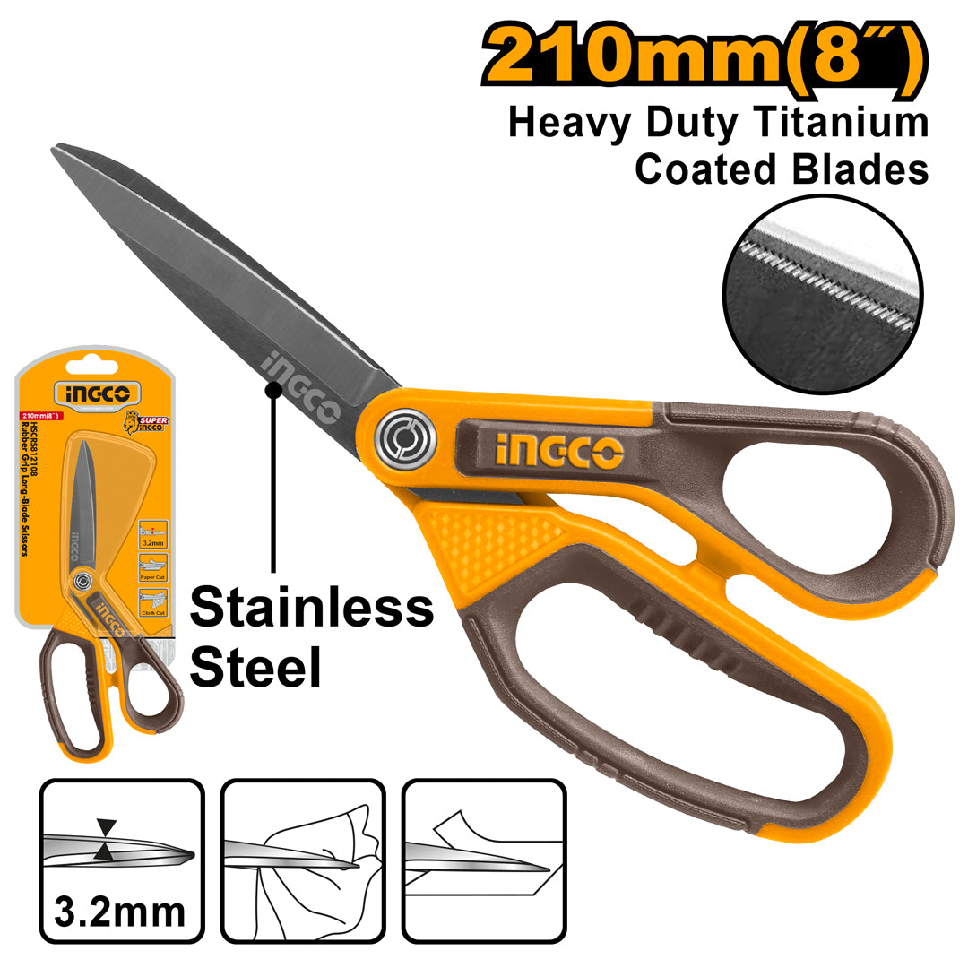 INGCO CISEAUX A LAME LONGUE POIGNEE EN CAOUTCHOUC 210MM [HSCRS812108] – INGCO Maroc