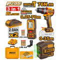 Pack perceuse-visseuse 76Nm + télémètre laser 70 m + niveau laser INGCO – COSLI250511 – INGCO Maroc