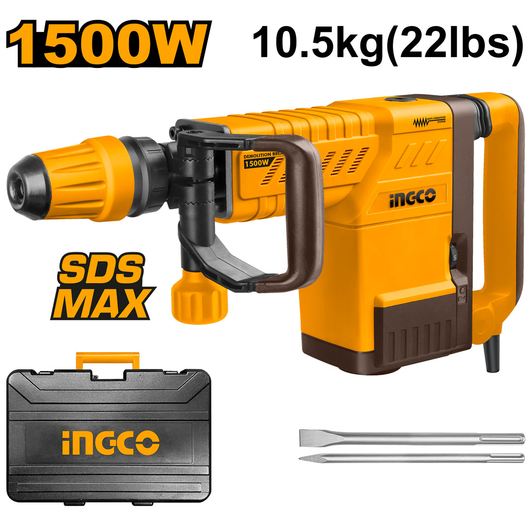 INGCO MARTEAU BURINEUR 10KG 1500W + 2 BURINS [PDB15006] – INGCO Maroc