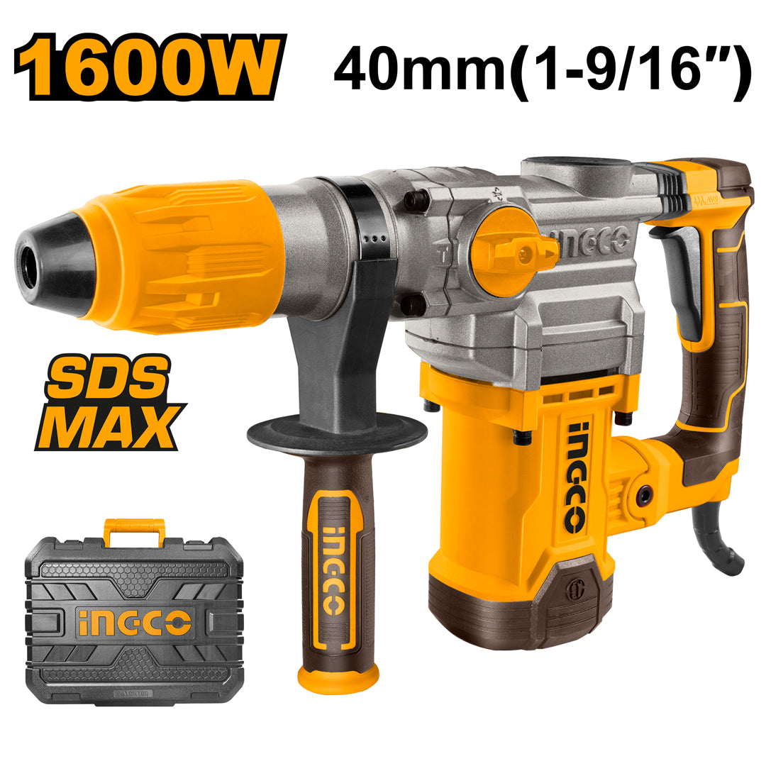 INGCO MARTEAU PERFORATEUR SDS MAX 1600W 38MM + 4 FORETS [RH1600388] – INGCO Maroc
